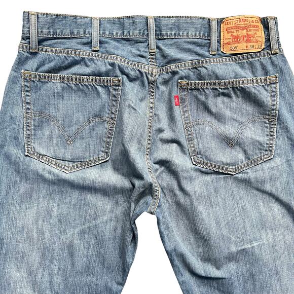 Levis Mens 505 Straight Fit Blue Denim Jeans 5 Pocket Style 38 W 32 L - Picture 7 of 15
